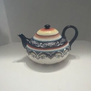 Bella Casa by Ganz Ceramic Teapot Boho Floral Navy Blue BC12812